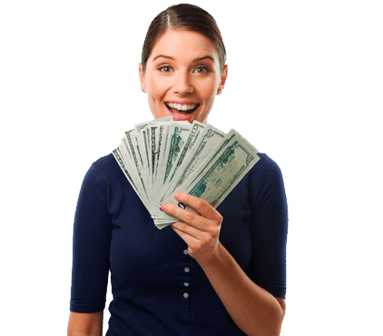 Happy woman holding cash – Quick and easy title loans in Jacksonville!