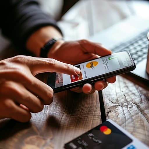 An individual using a smartphone to manage online title loans. 